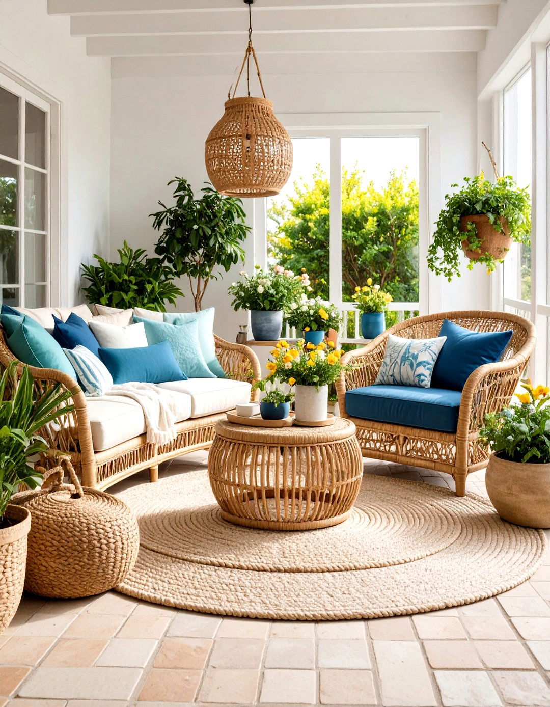 Coastal Brick Floor Sunroom - 24 Brick Floor Sunroom Ideas