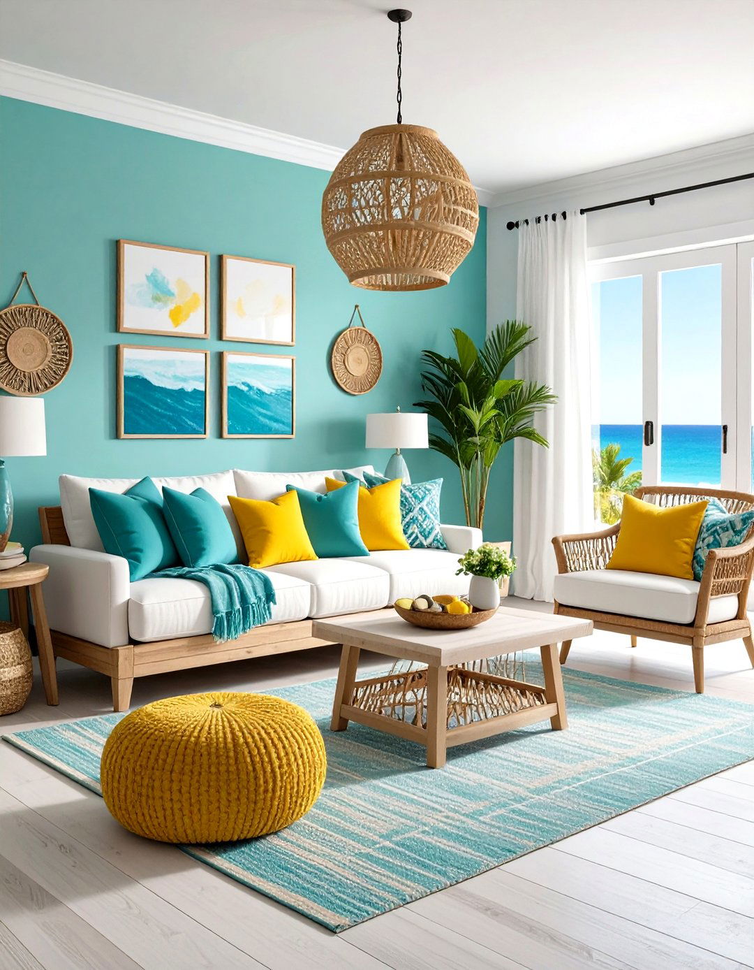 Coastal Bright Living Room - 24 Colorful Living Room Ideas