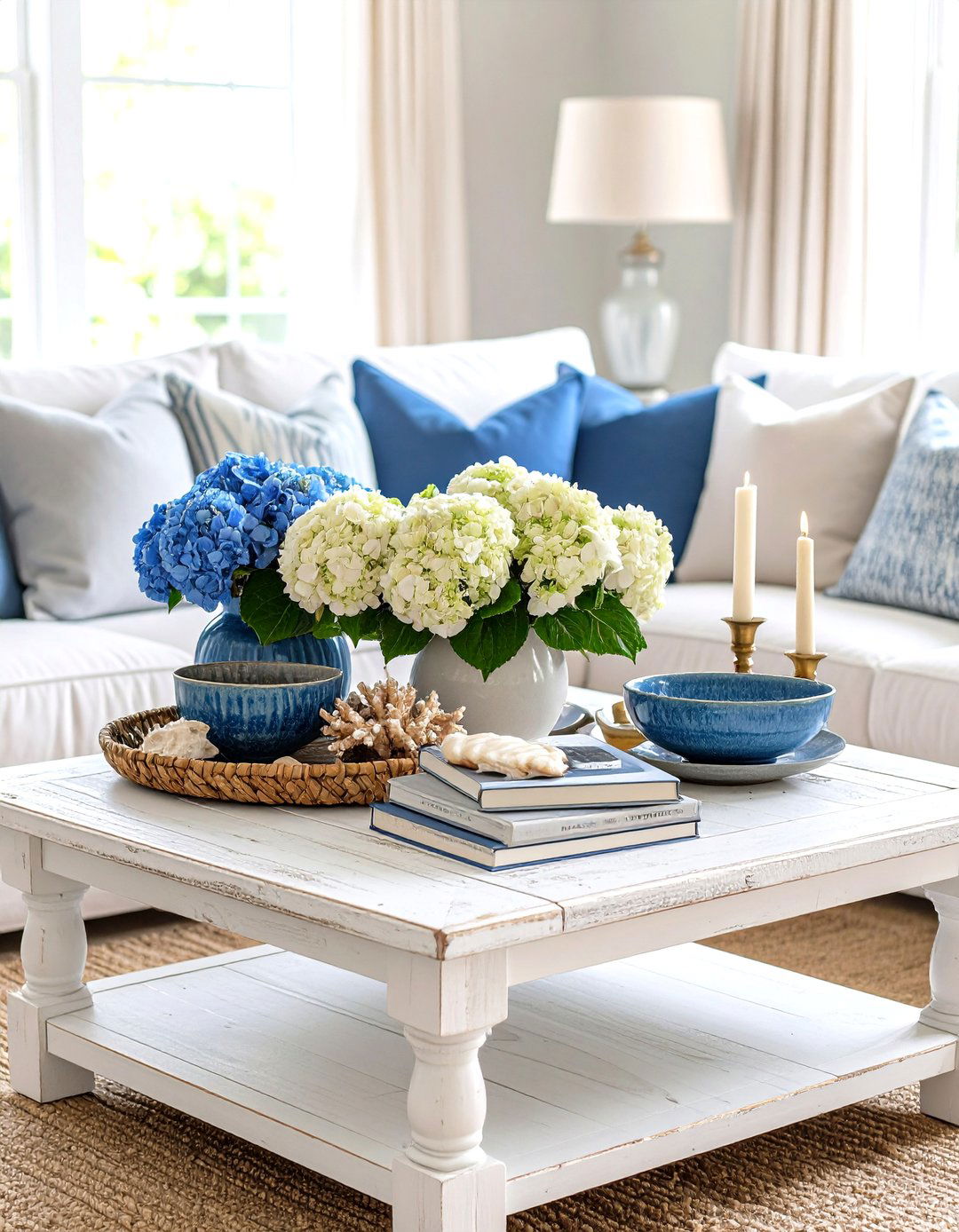 Coastal Coffee Table Styling Display - 24 Hamptons Living Room Ideas