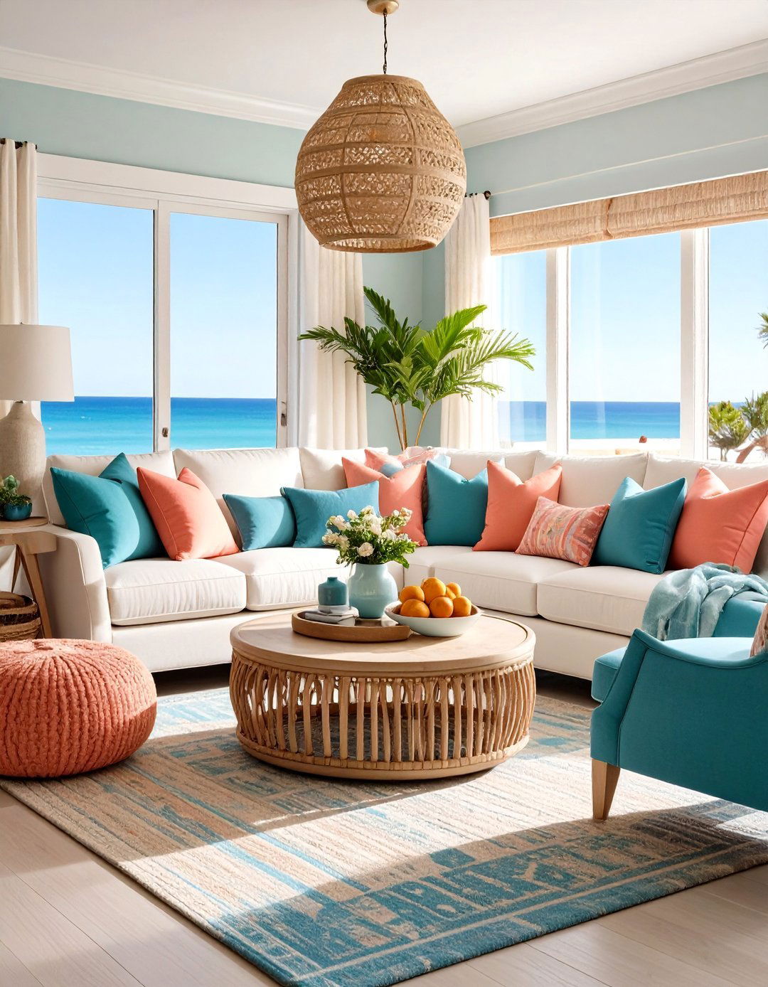 Coastal Color Pop Accenting Strategy - 24 Beach House Living Room Ideas