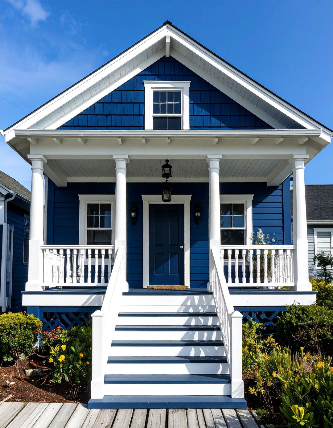 Coastal Cottage Dark Blue With Black Porch Railings - 24 Dark Blue House With Black Trim