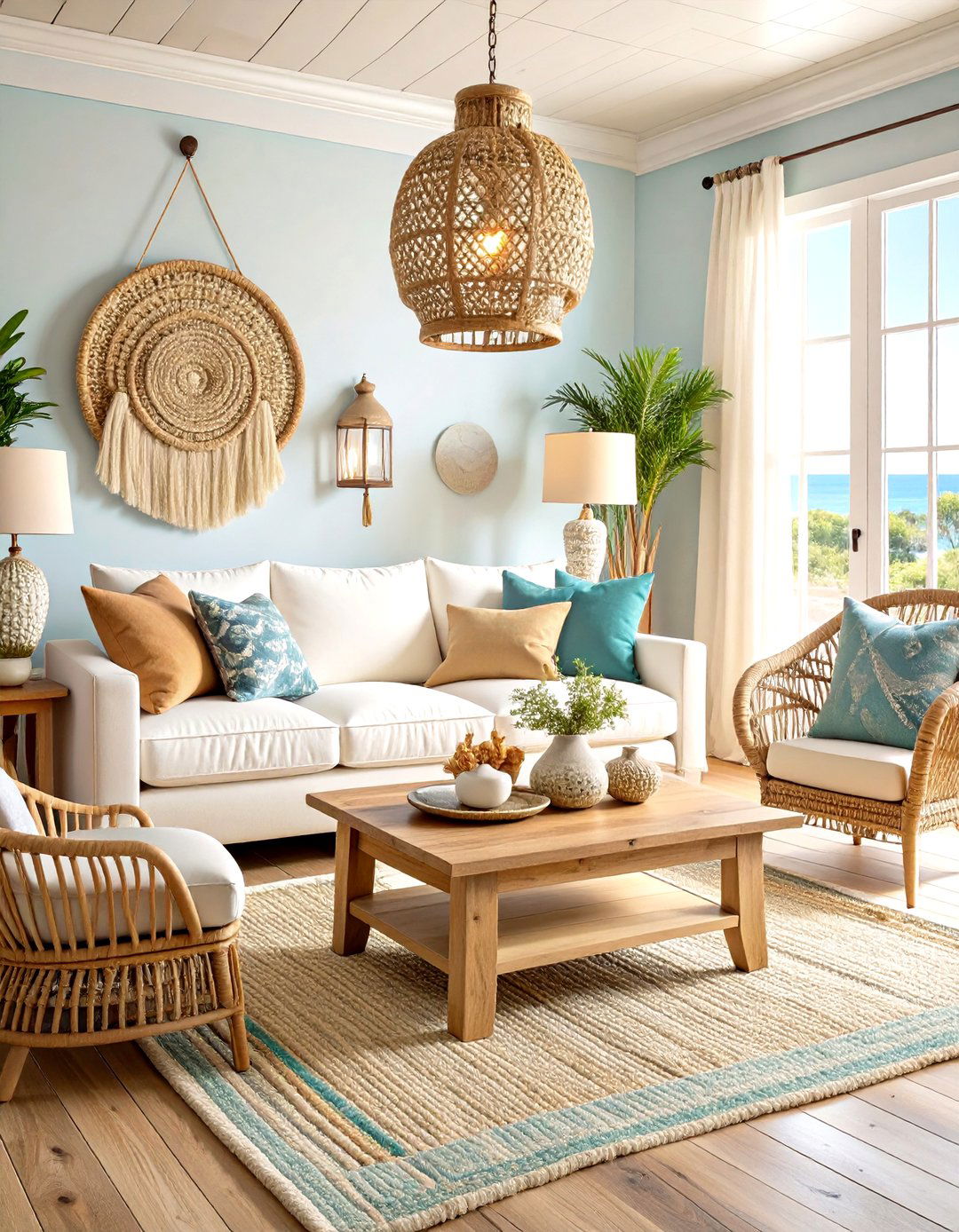 Coastal Cottage Living Room with Natural Textures - 24 Small Living Room Ideas