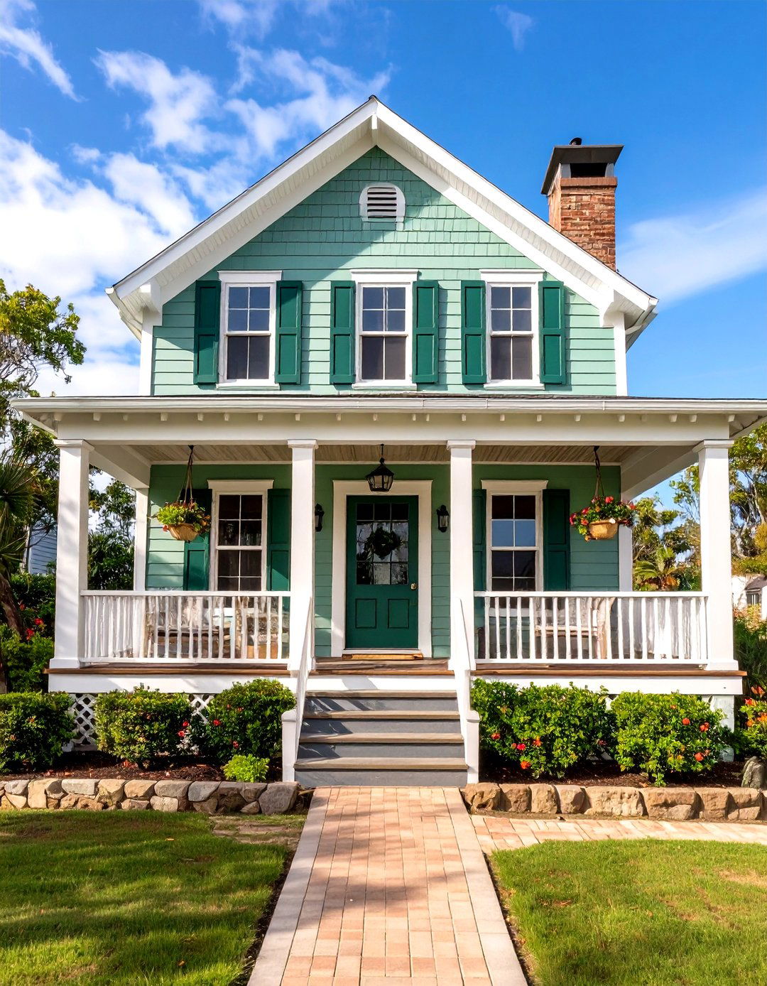 Coastal Cottage Sage Green Escape - 24 Sage Green Painted Brick House Ideas