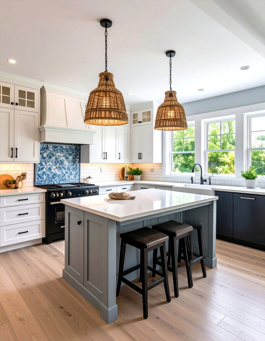 Coastal Cottage White and Blue Accents - 24 White Kitchen with Black Appliances Ideas