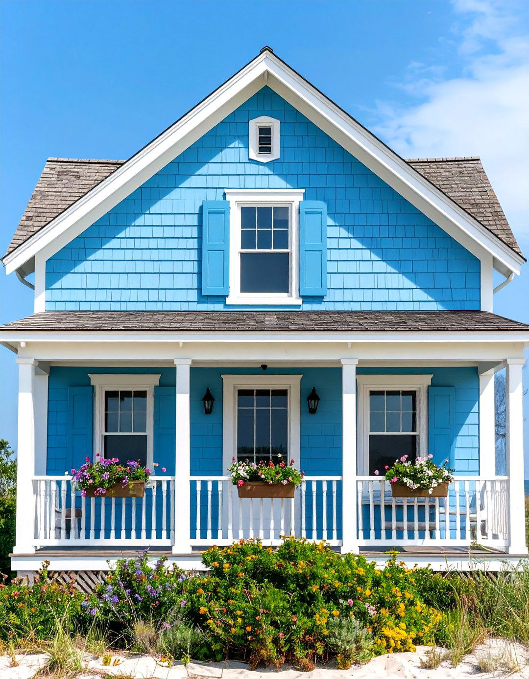 Coastal Cottage with Sky Blue Shingle Siding - 24 blue exterior home with a brown roof ideas