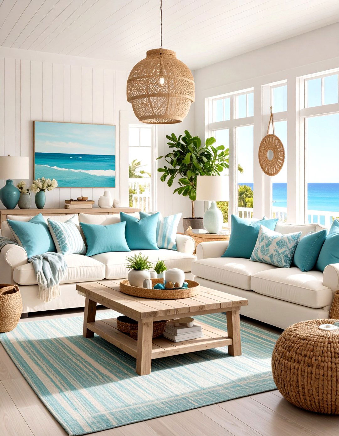 Coastal Cream Couch with Ocean Inspired Elements - 24 Cream Couch Living Room Ideas