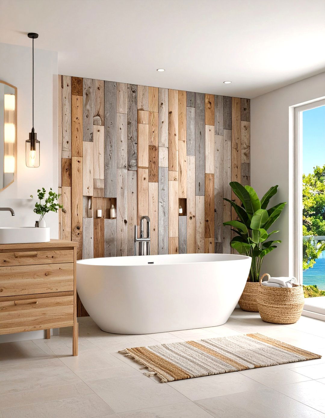 Coastal Driftwood Bathroom Accent Wall - 24 Bathroom Accent Wall Ideas