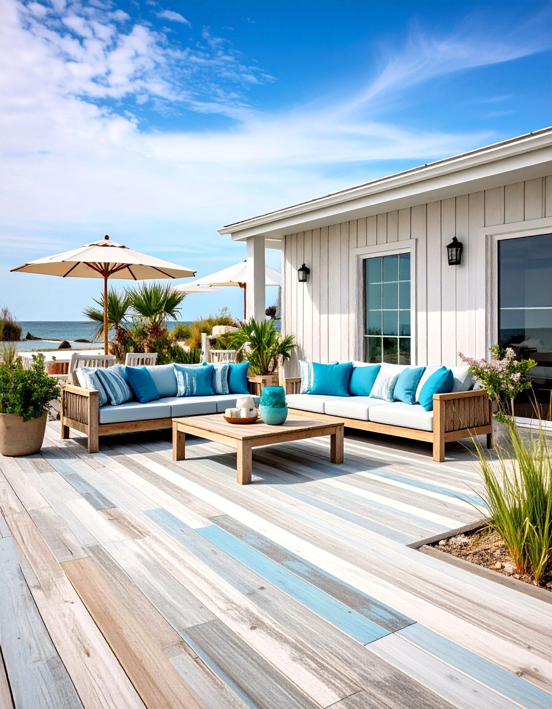 Coastal Driftwood Planks - 24 Painted Concrete Patio Ideas