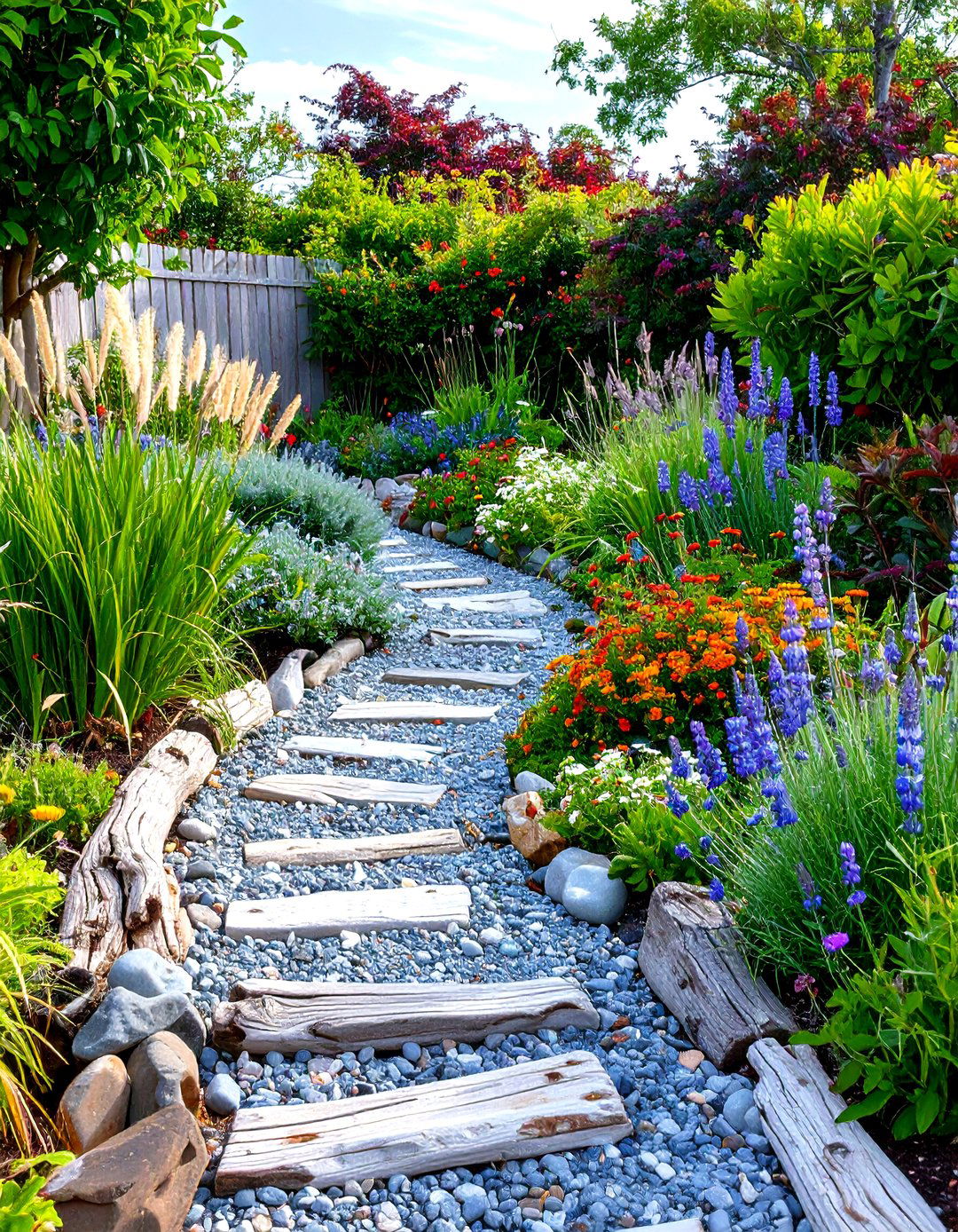 Coastal Driftwood Theme Garden - 24 Gravel Garden Ideas