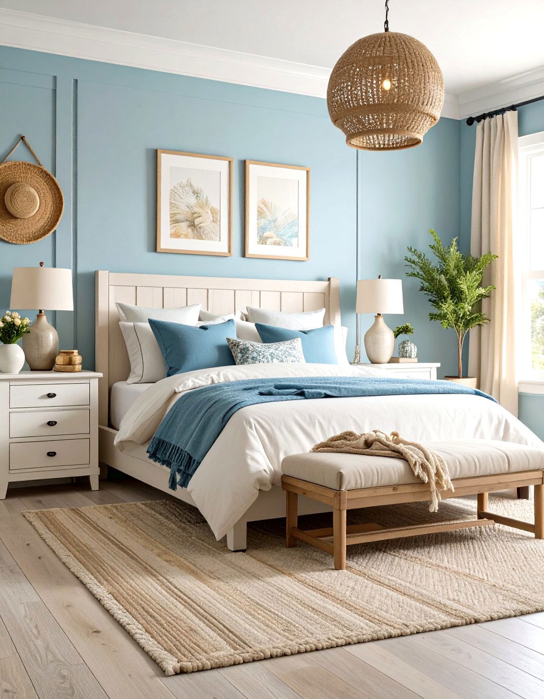 Coastal Duck Egg Blue Bedroom with Weathered Elements - 24 Duck Egg Blue Bedroom Ideas