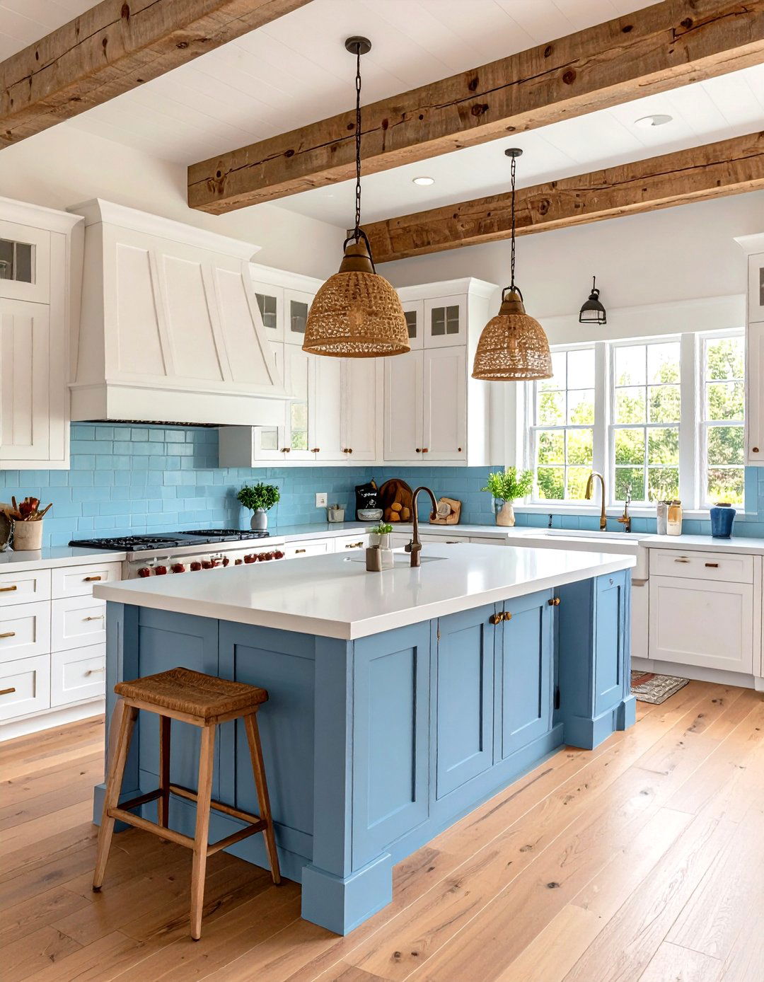 Coastal Farmhouse Blue Quartz Kitchen - 24 kitchens with blue countertops