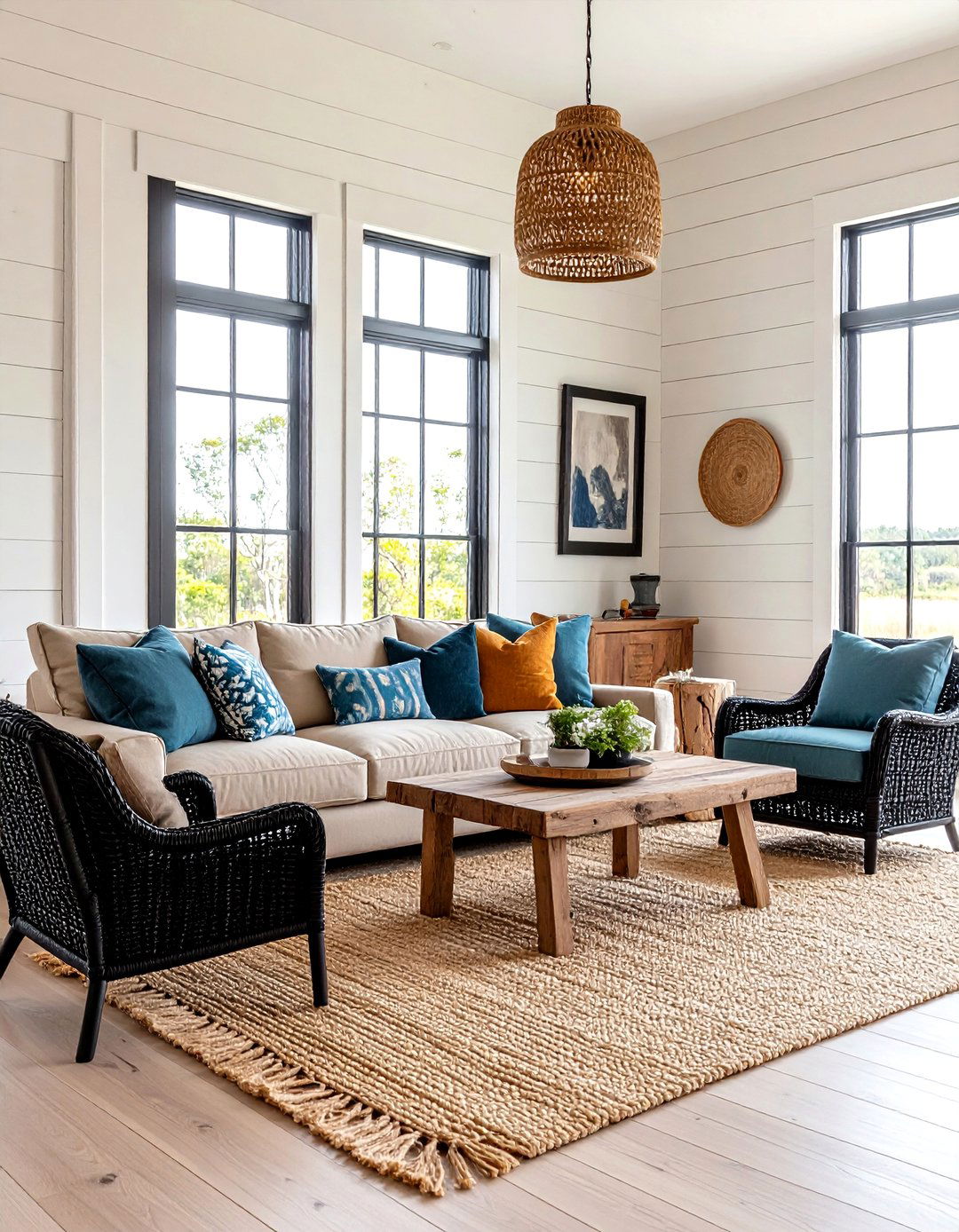 Coastal Farmhouse Living Room - 24 Cream and Black Living Room Ideas