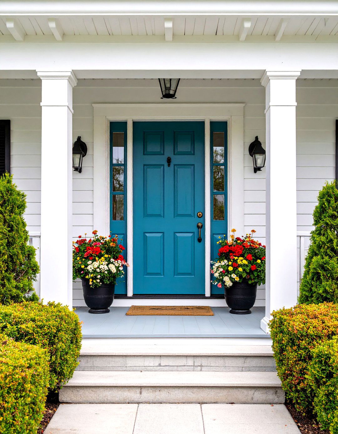 Coastal Farmhouse Turquoise Door with White Trim - 24 Turquoise Front Door Ideas