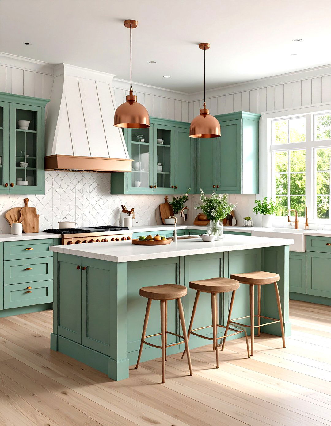 Coastal Farmhouse with Seafoam Green Accents - 24 Seafoam Green Kitchen Ideas