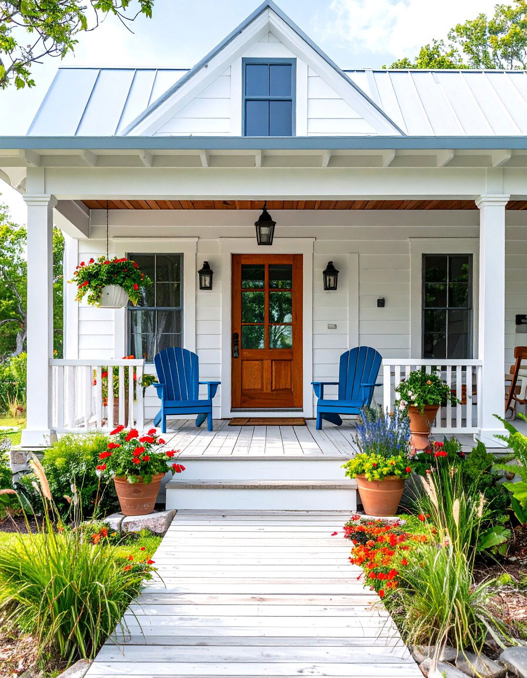 Coastal Farmhouse with Shiplap Siding - 24 White Farmhouse With Wrap-around Porch Ideas