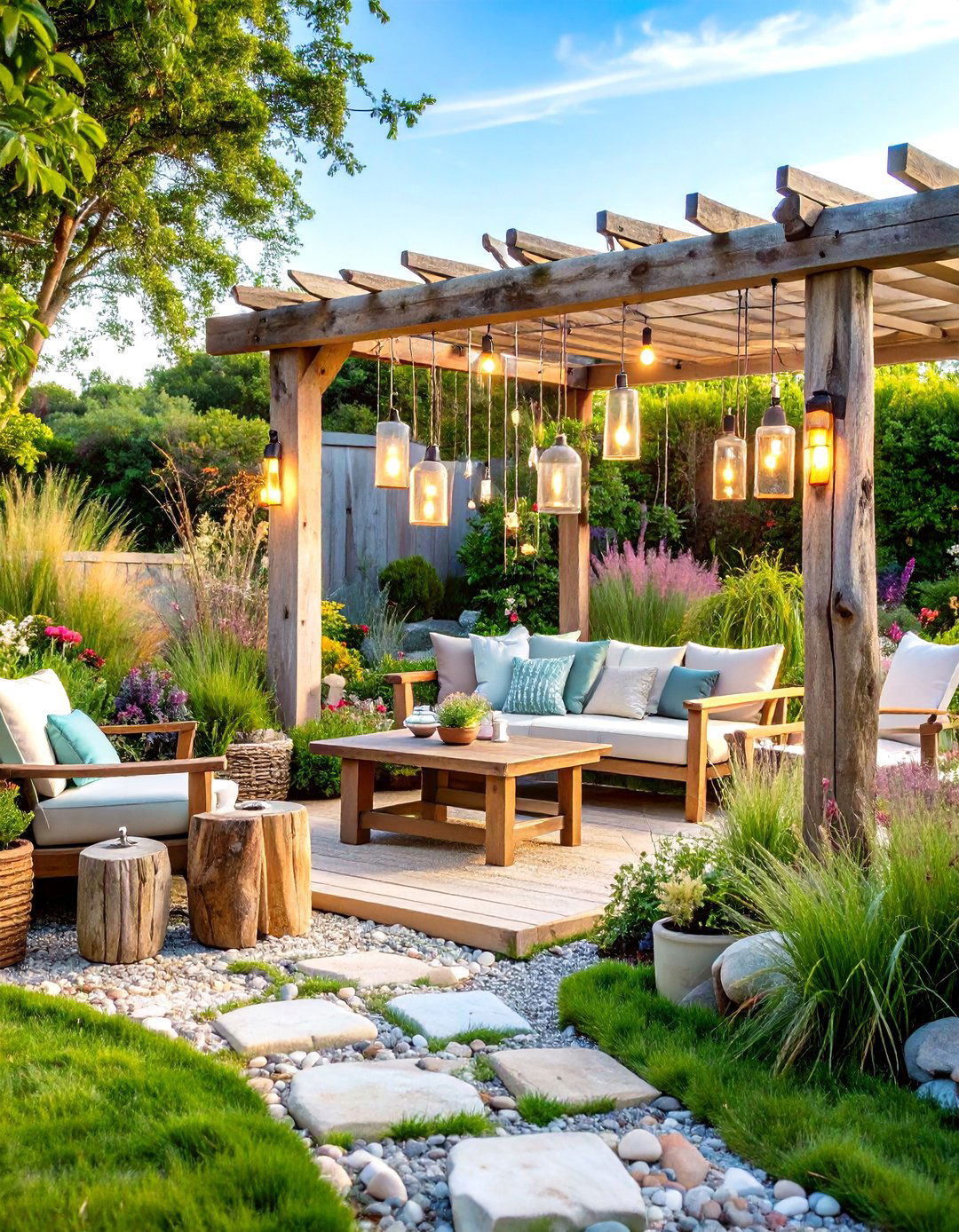 Coastal Garden with Driftwood and Sea Glass Accents - 24 Garden Decor Ideas