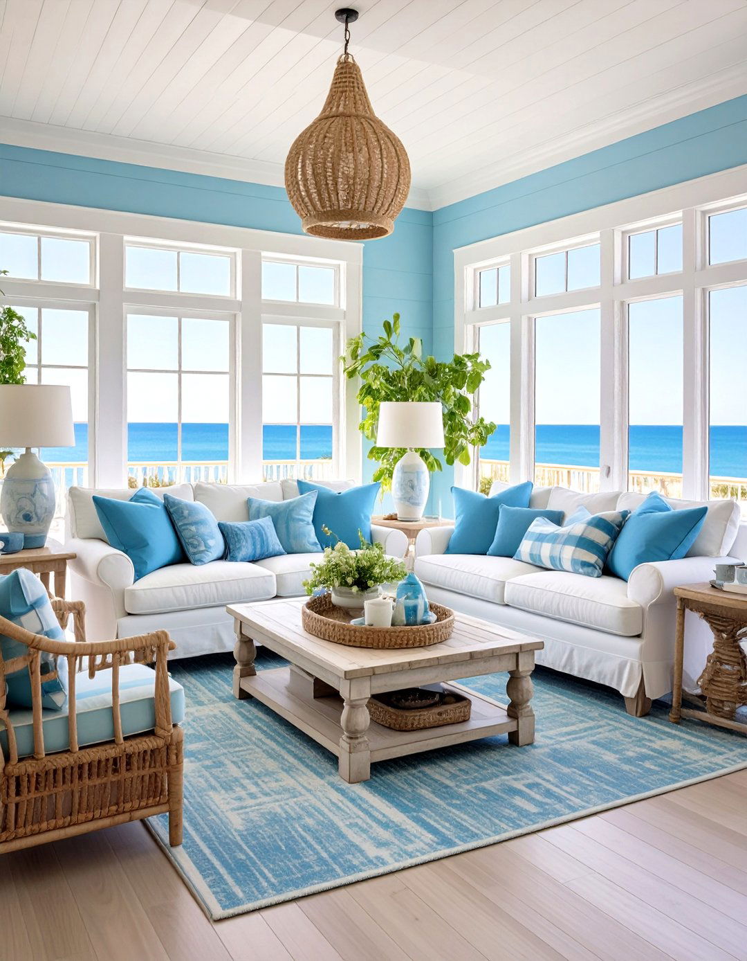 Coastal Great Room with Ocean Inspired Colors - 24 Great Room Ideas