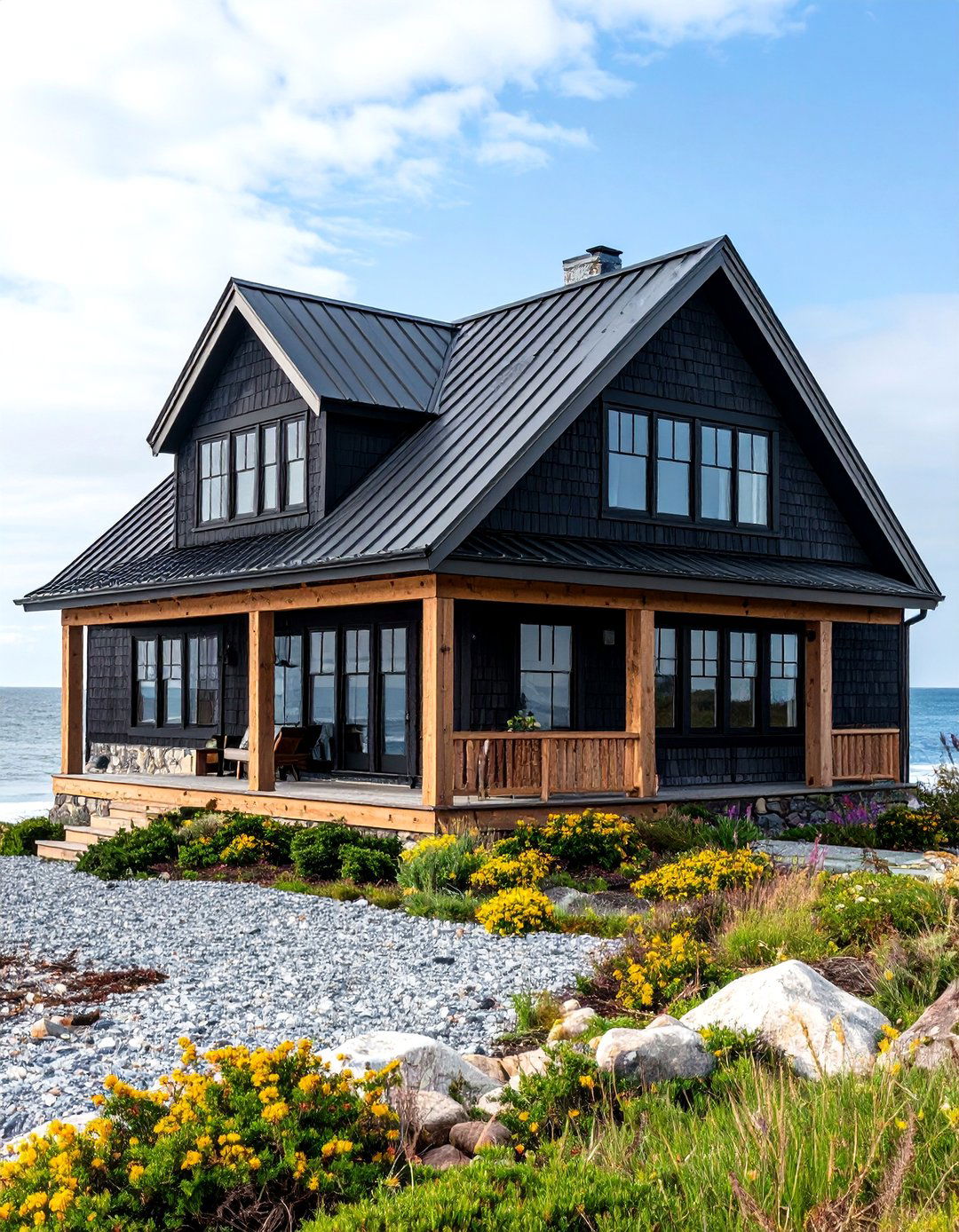 Coastal Home Weathered Wood Features - 24 Black House With Wood Accents