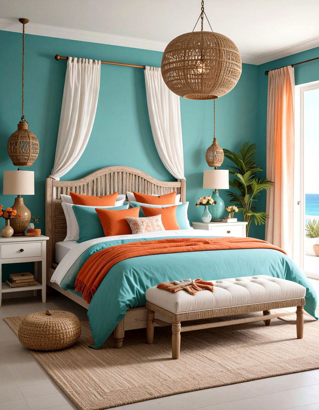 Coastal Inspired Teal Orange Bedroom - 24 Teal and Orange Bedroom Ideas