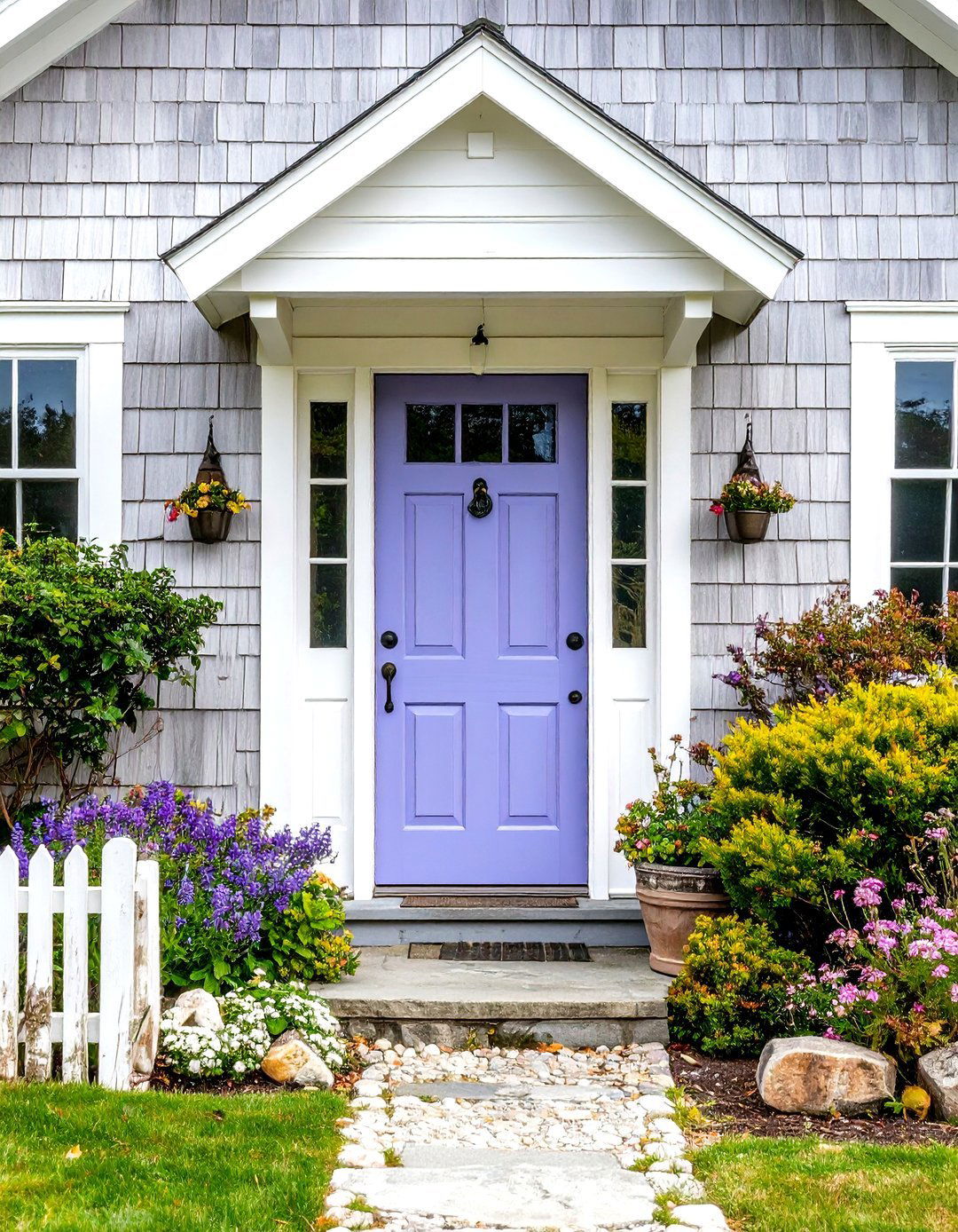 Coastal Lavender Door with Weathered Wood Elements - 24 Lavender Front Door Ideas
