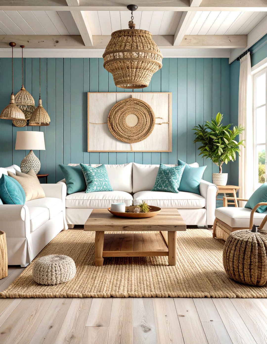 Coastal Living Room with Blue Gray Shiplap Feature Wall - 24 shiplap accent wall ideas