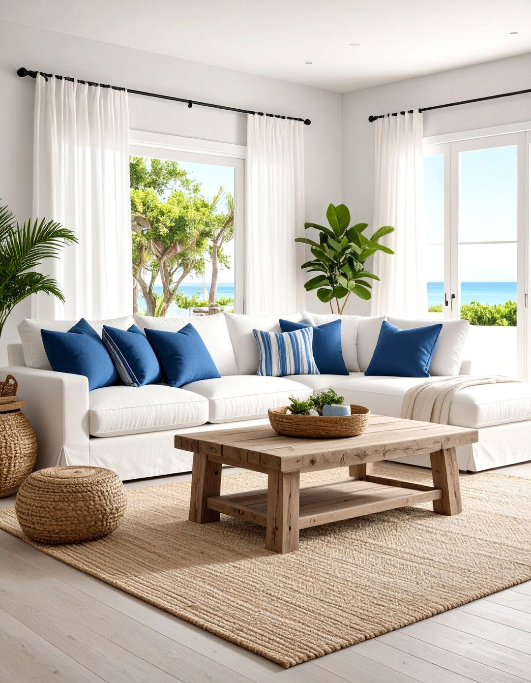 Coastal Living Room with Light Blues and Natural Textures - 24 Cozy Living Room Ideas