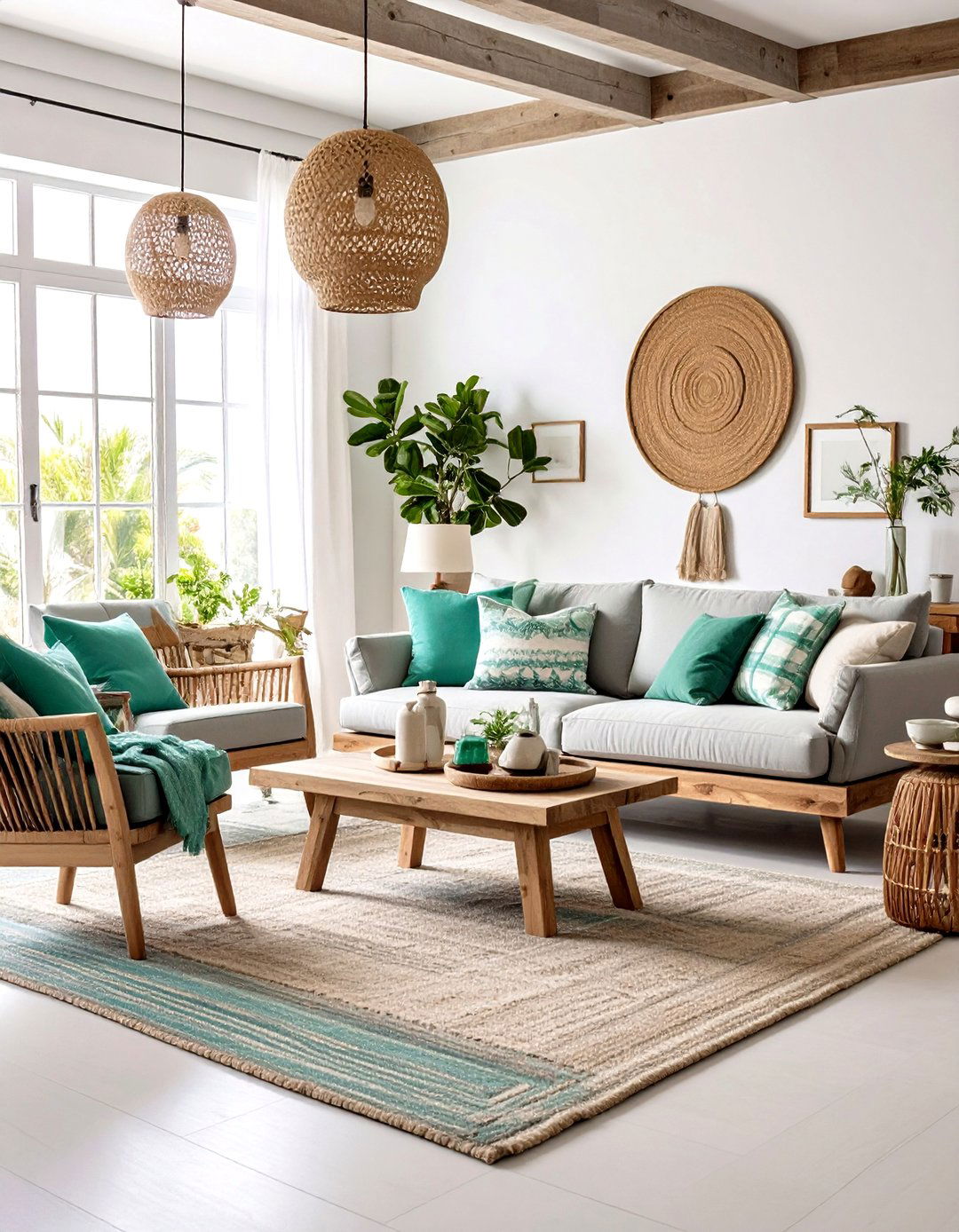Coastal Living Room with Sea Glass Green and Driftwood Grey - 24 Green and Grey Living Room Ideas