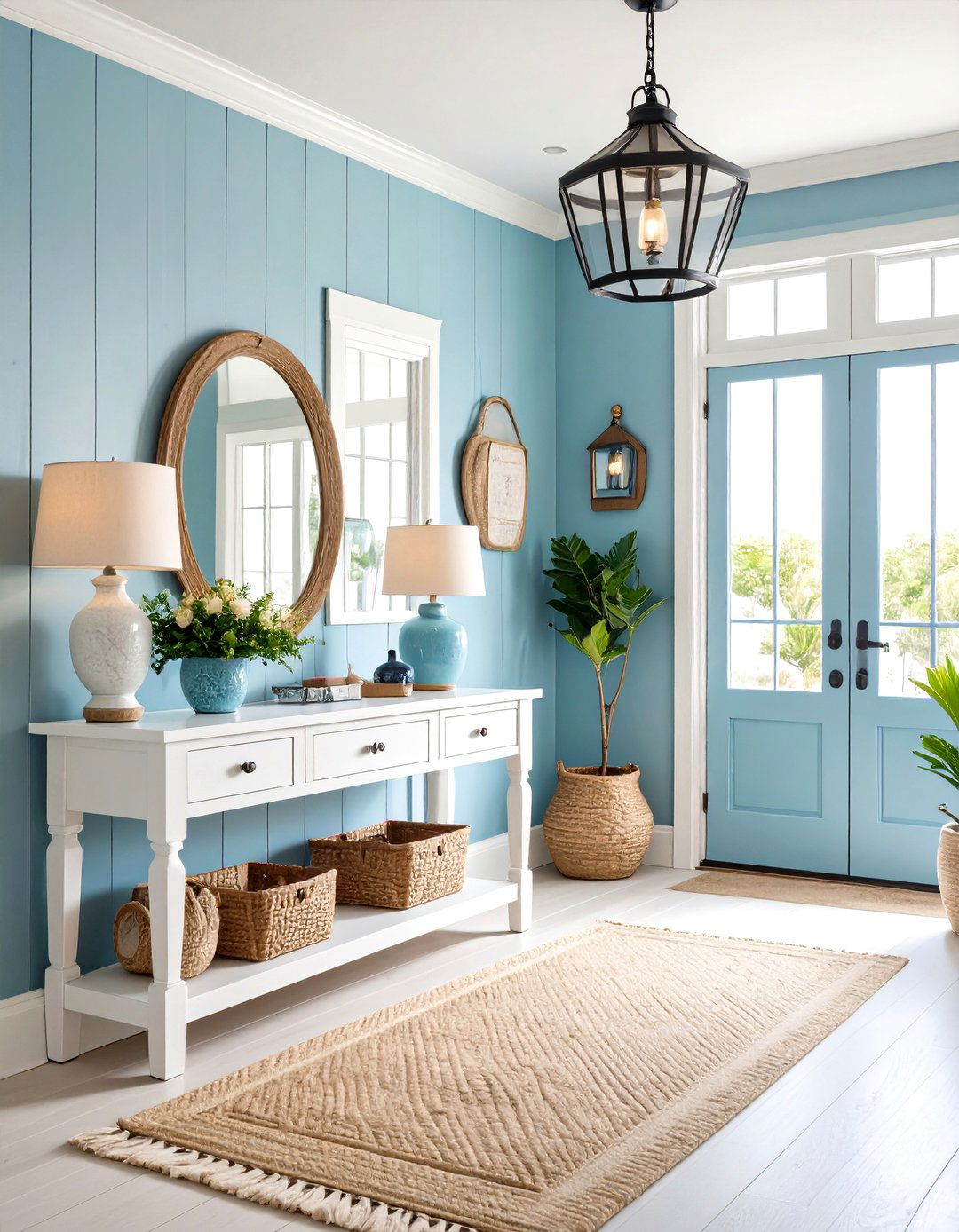 Coastal Nautical Foyer with Blue and White Theme - 24 Foyer Decor Ideas