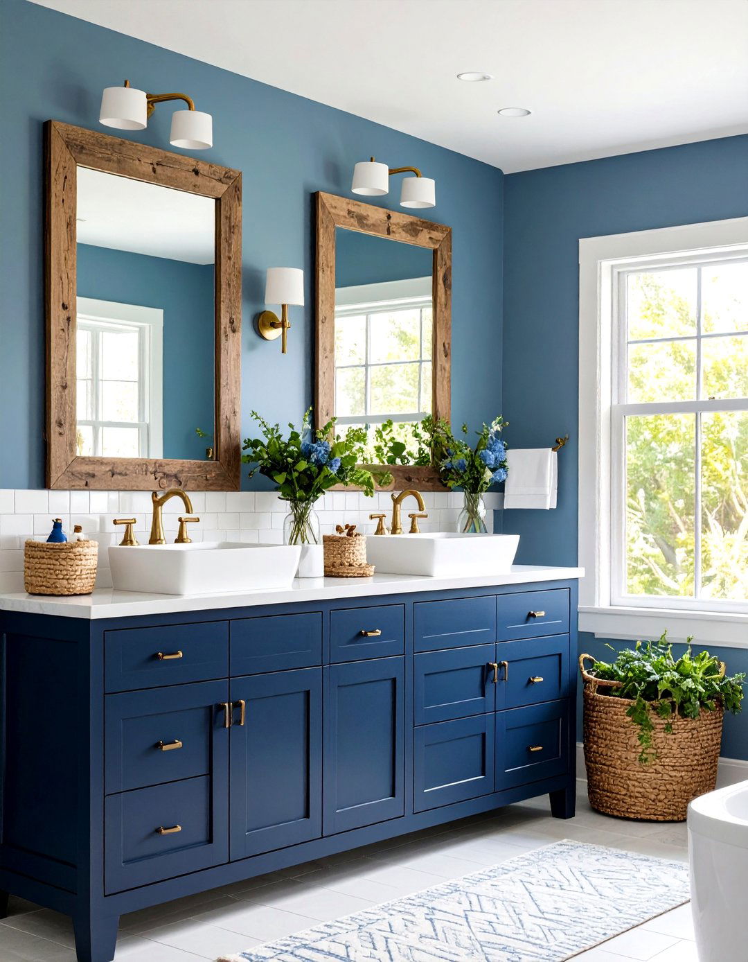 Coastal Navy Vanity Design - 24 Blue and White Bathroom Ideas
