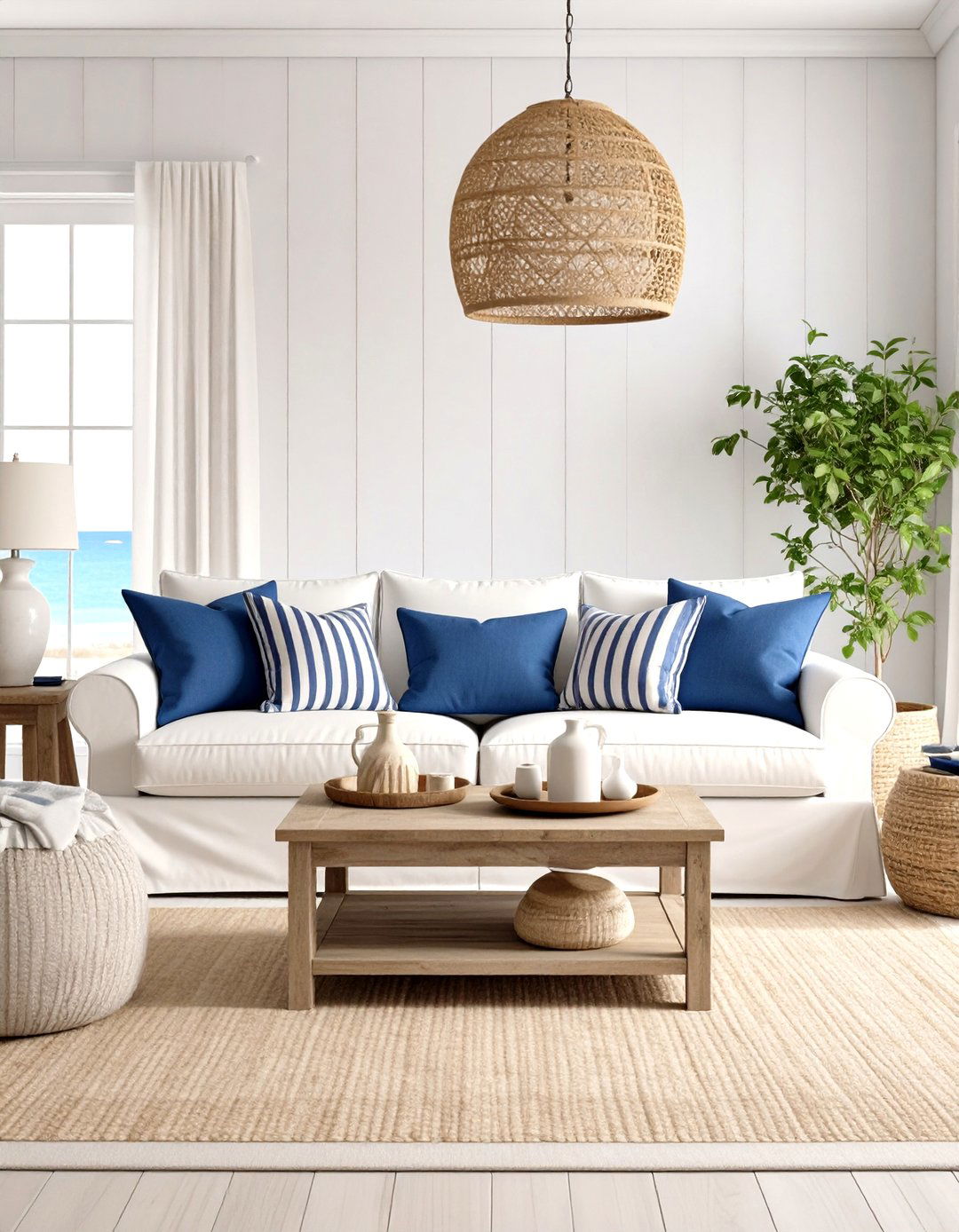 Coastal Navy and White Living Room - 24 Navy Living Room Ideas