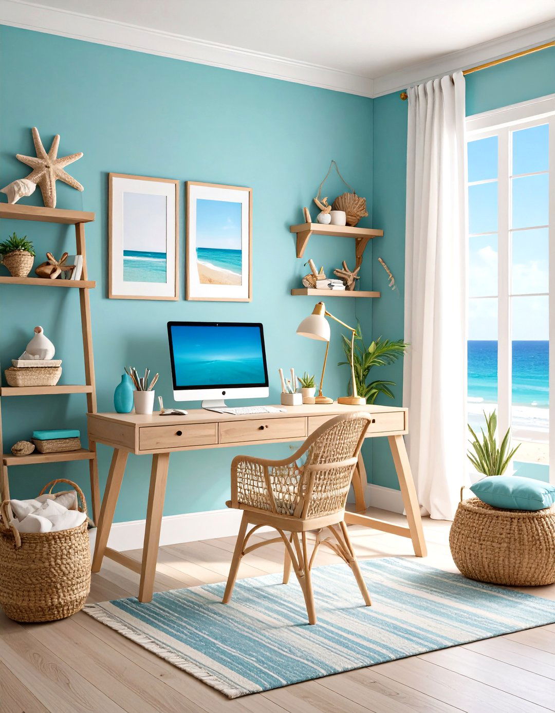 Coastal Ocean Inspired Workspace - 24 Desk Decor Ideas