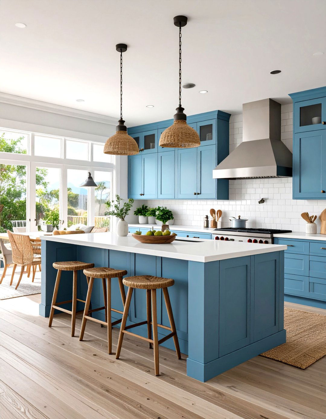 Coastal Open Kitchen with Light Blue Cabinetry - 24 Open Kitchen Ideas