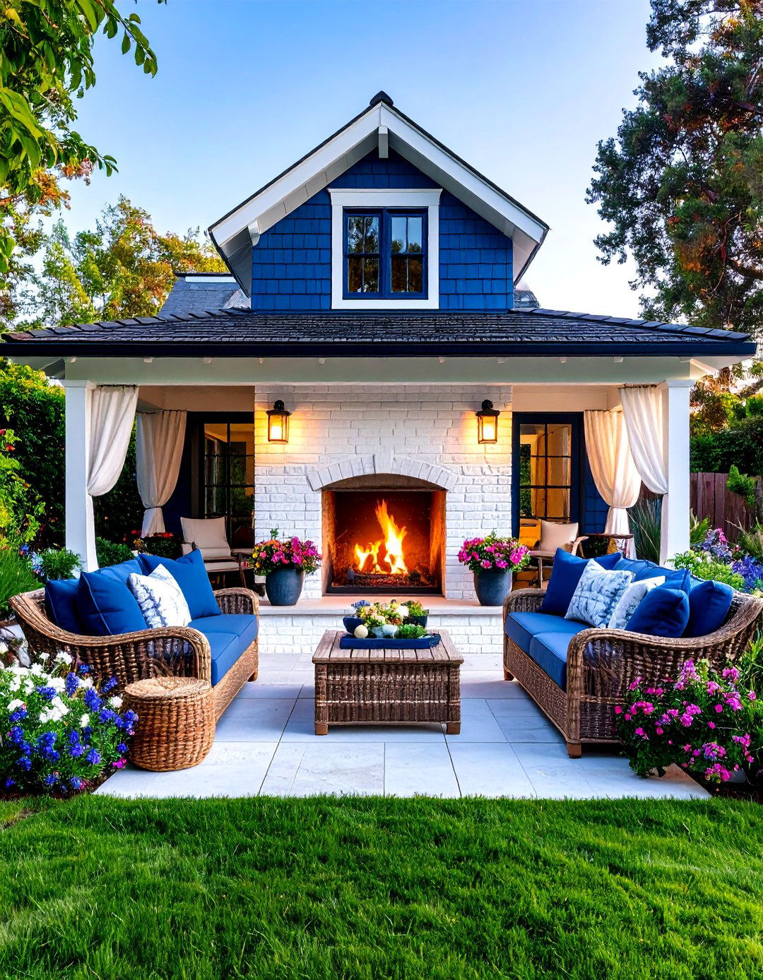 Coastal Pavilion With Whitewashed Brick Fireplace - 24 Backyard Pavilion With Fireplace