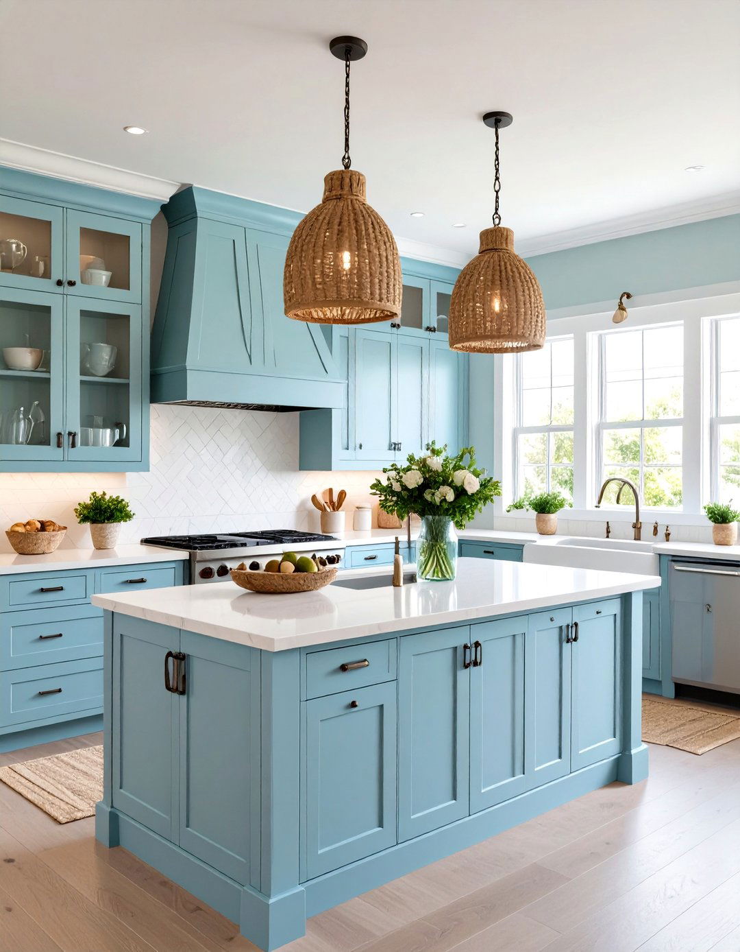 Coastal Peninsula with Light Blue Finishes - 24 Kitchen Peninsula Ideas