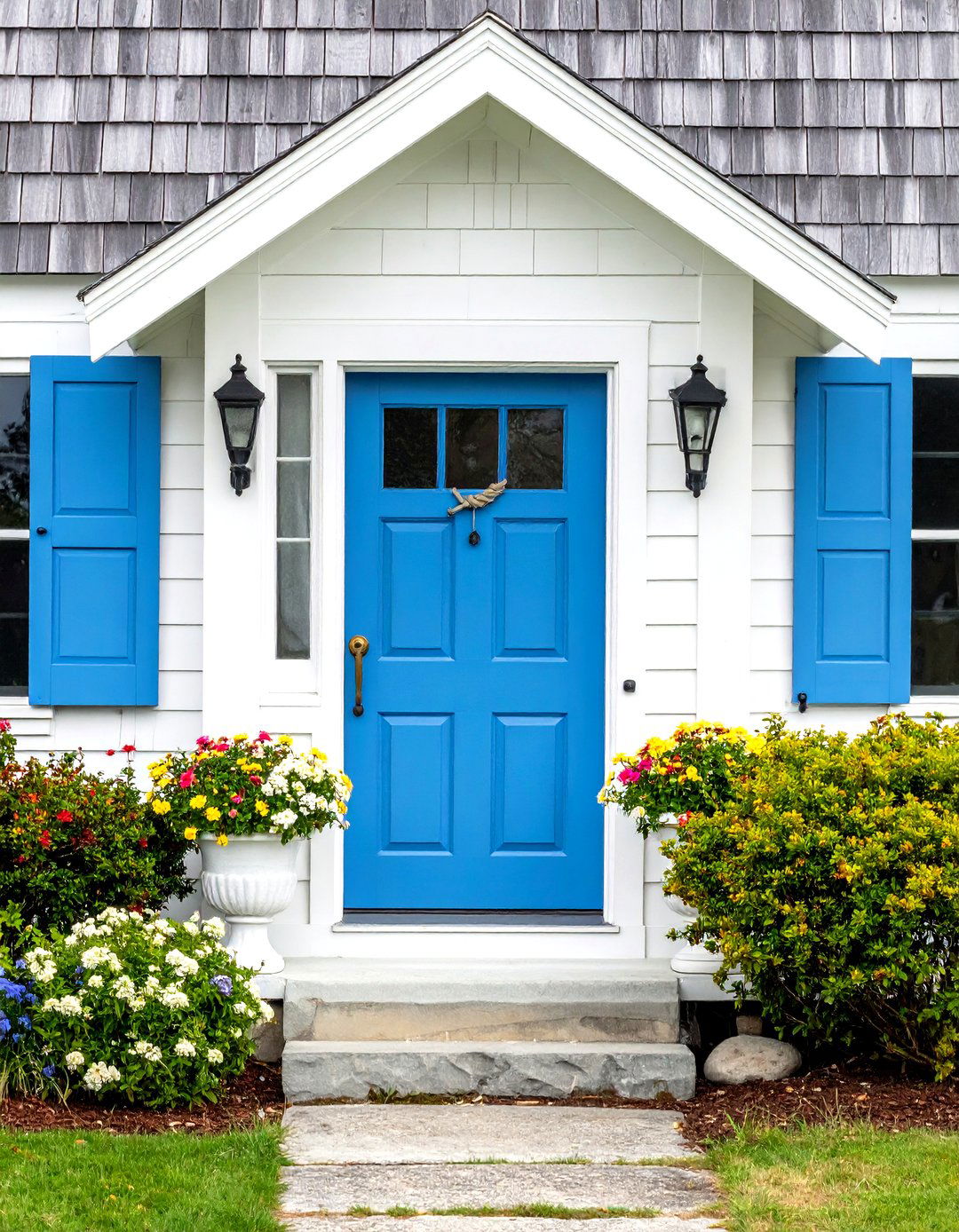 Coastal Powder Blue with Weathered Grey Shingles - 24 Grey House With Blue Door Ideas