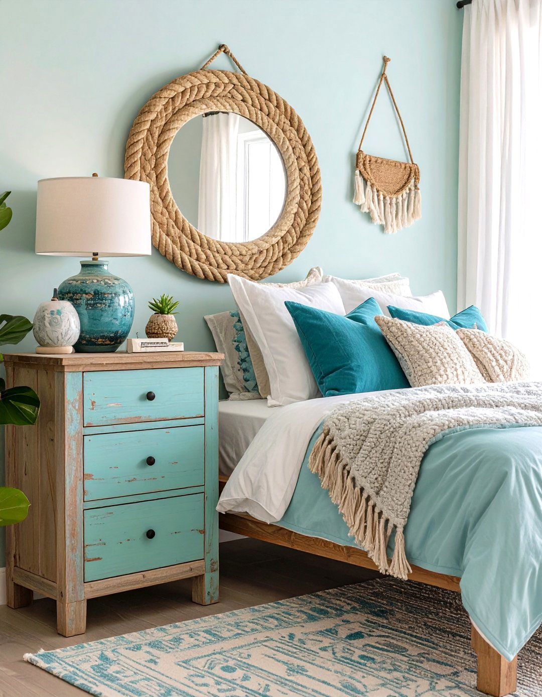 Coastal Rope and Natural Materials Theme - 24 Mirror Behind Nightstand Design Ideas