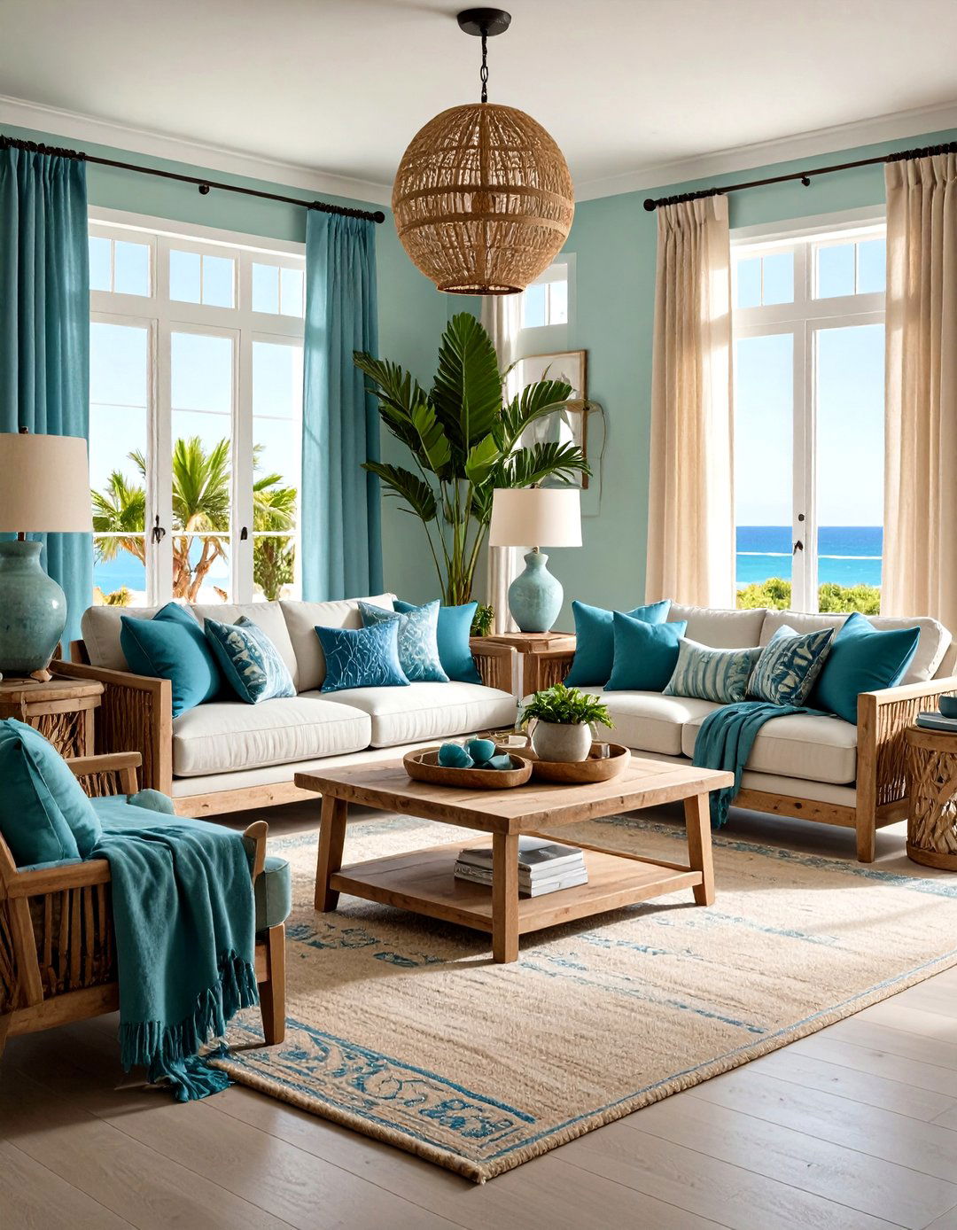 Coastal Sage Green Living Room with Blue Accents - 24 Sage Green Living Room Ideas