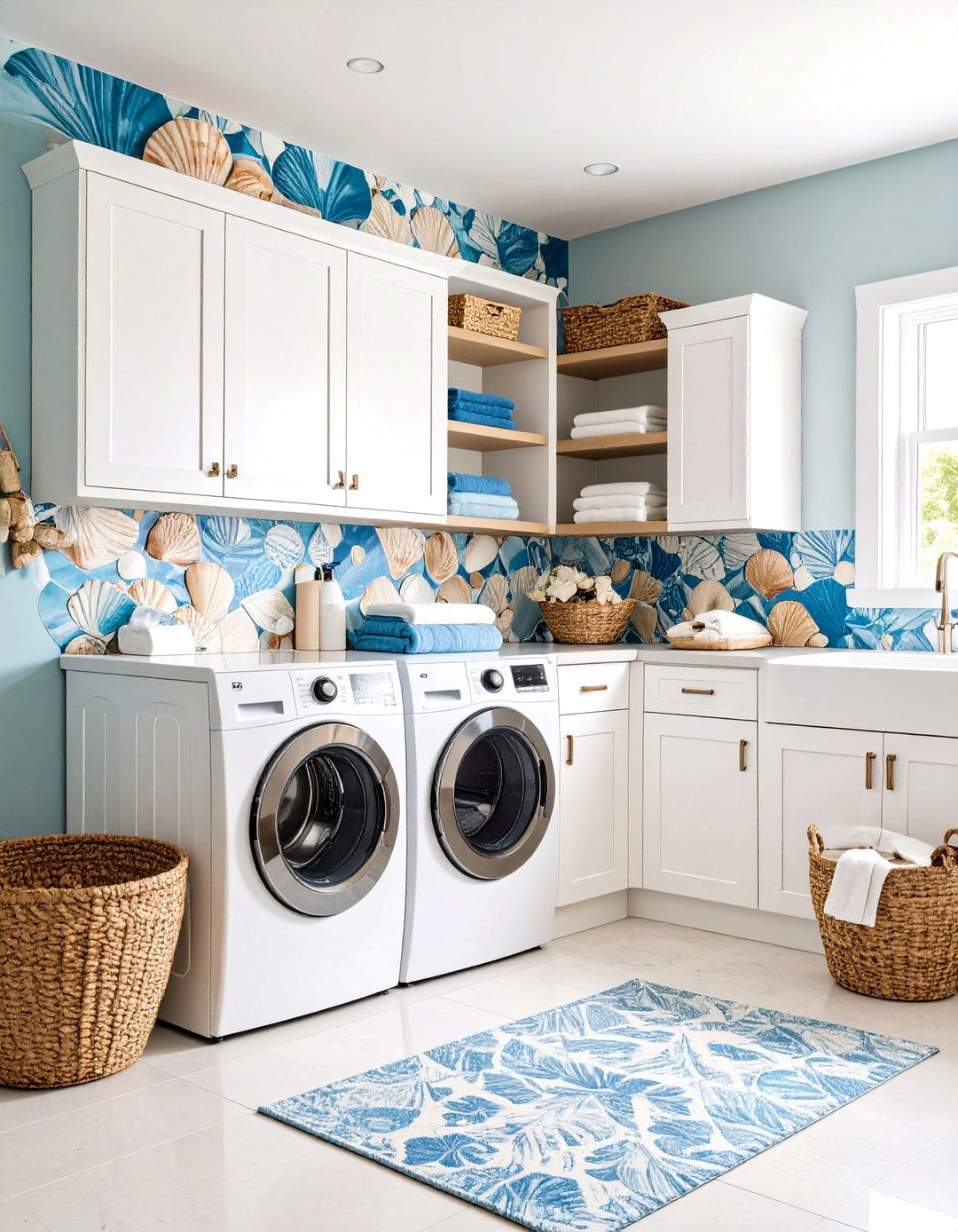 Coastal Seashell Themes - 24 Laundry Room Wallpaper Ideas