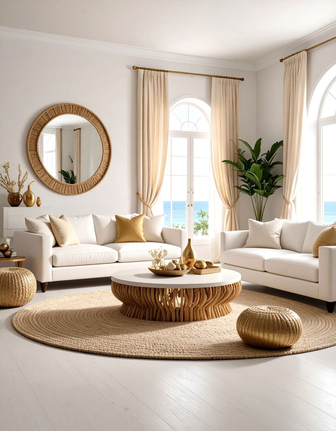 Coastal Sophisticated White Gold Living Room - 24 White and Gold Living Room Ideas