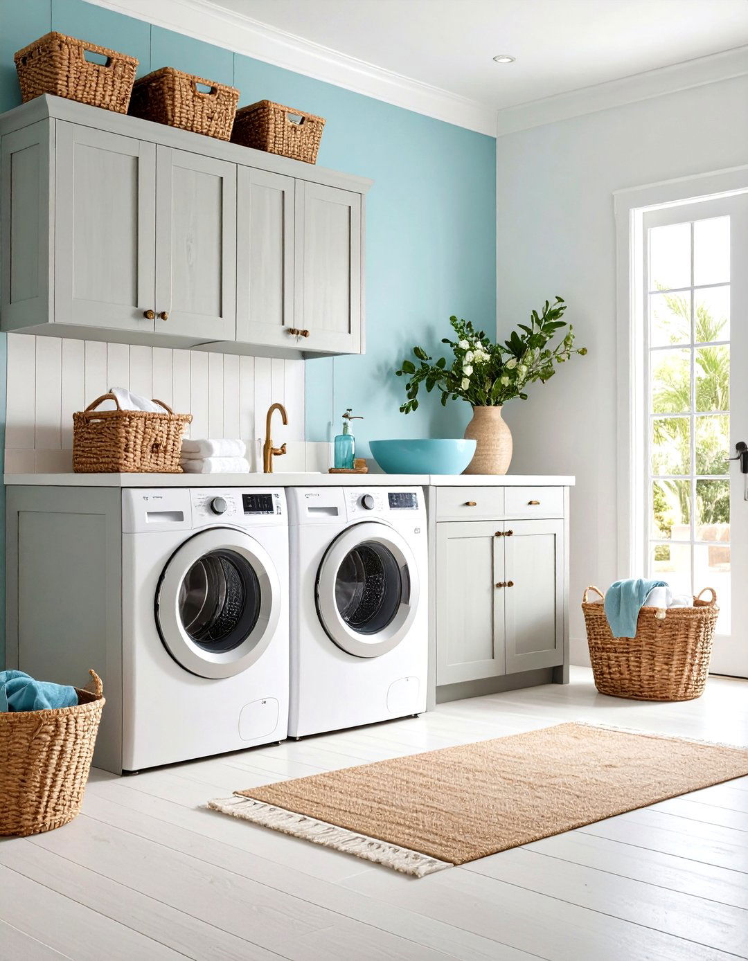 Coastal Stackable Laundry Retreat with Ocean Inspired Elements - 24 Stackable Laundry Room Ideas