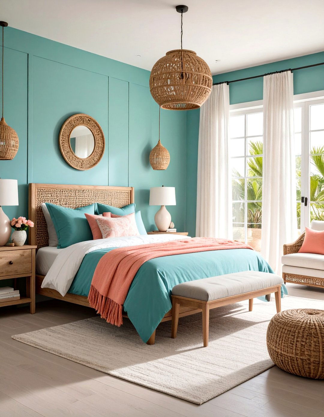 Coastal Teal and Coral Escape - 24 Teal and Pink Bedroom Ideas