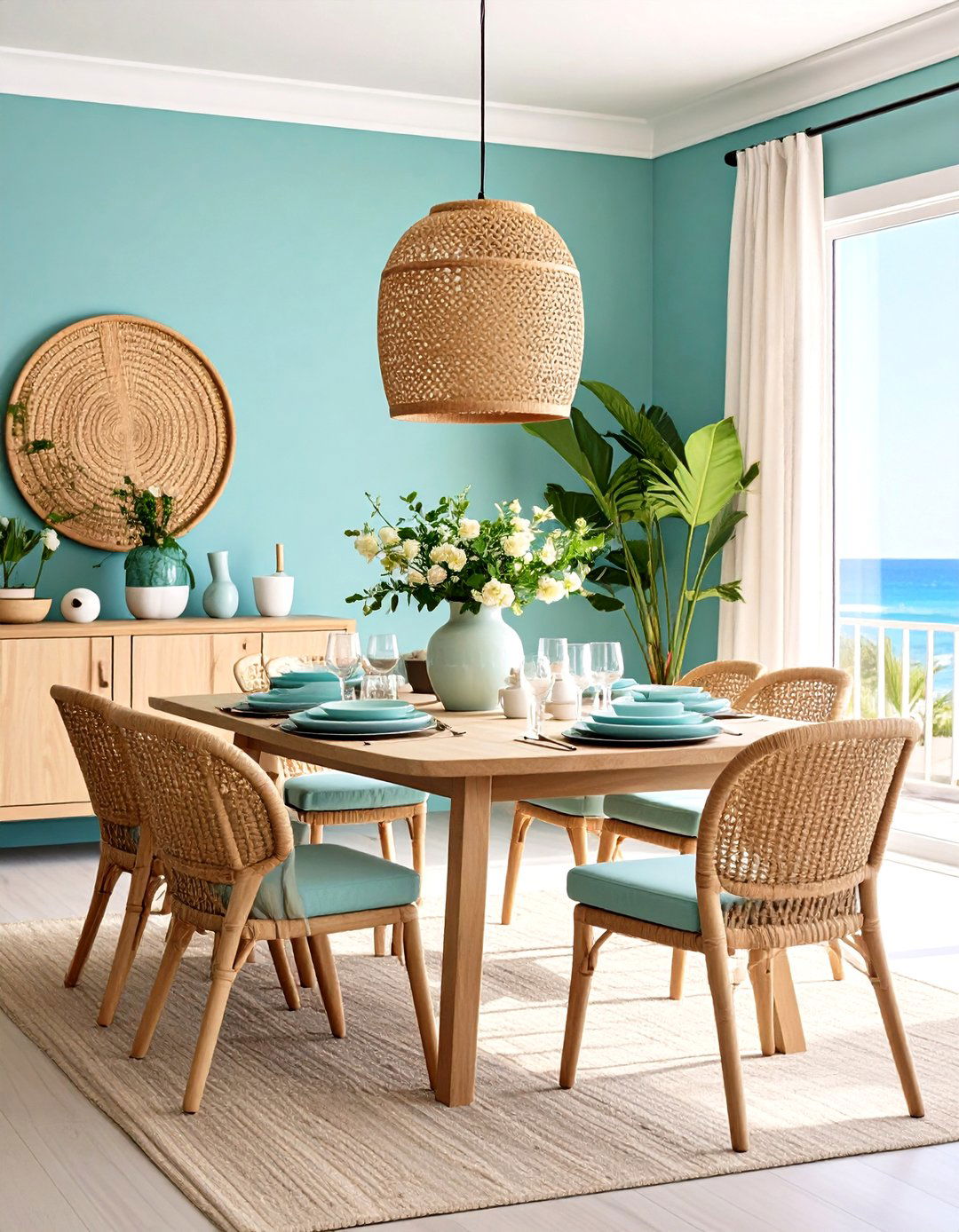 Coastal Teal and Cream Beach Style - 24 Teal Dining Room Ideas