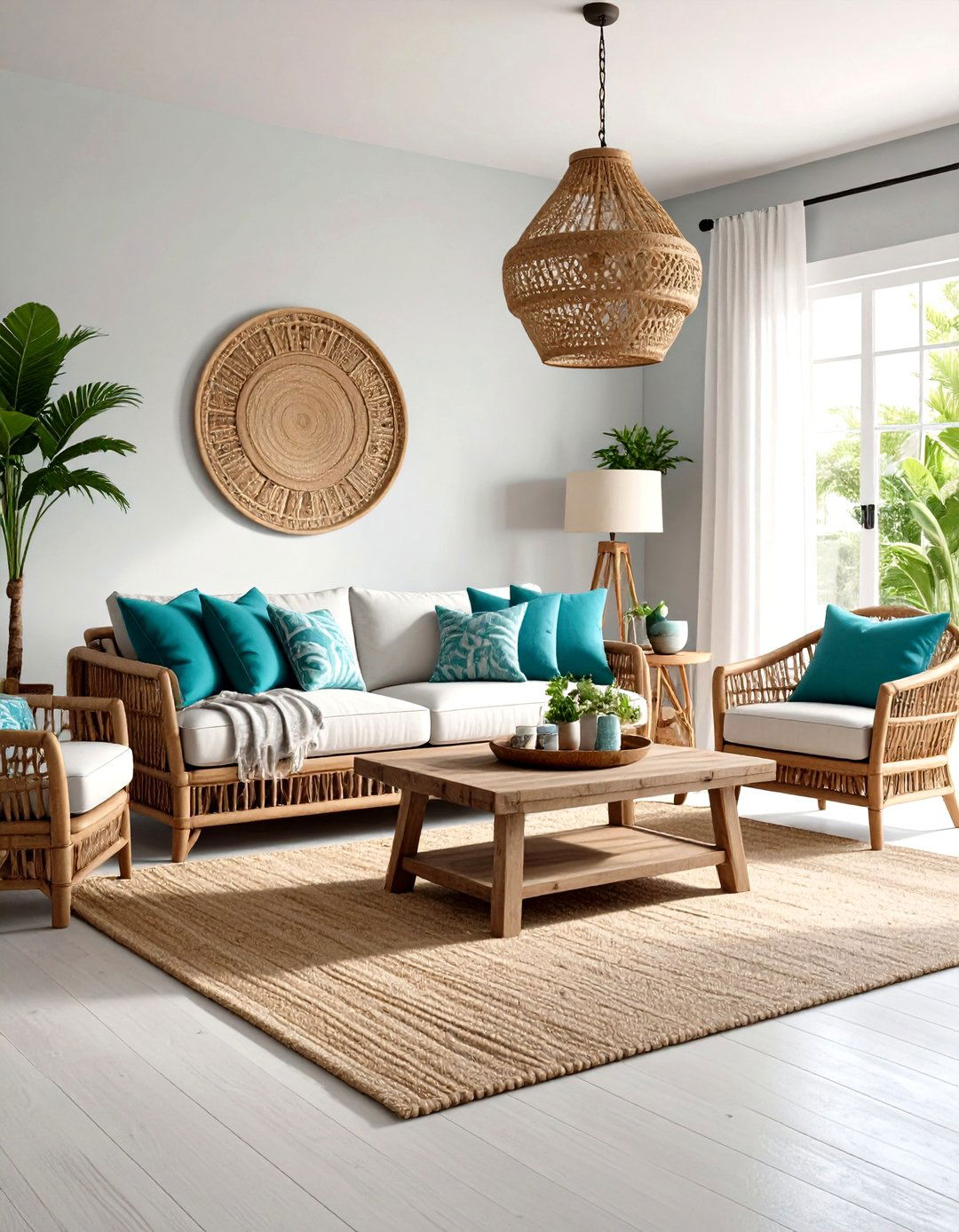 Coastal Teal and Driftwood Grey Living Room - 24 Teal and Grey Living Room Ideas