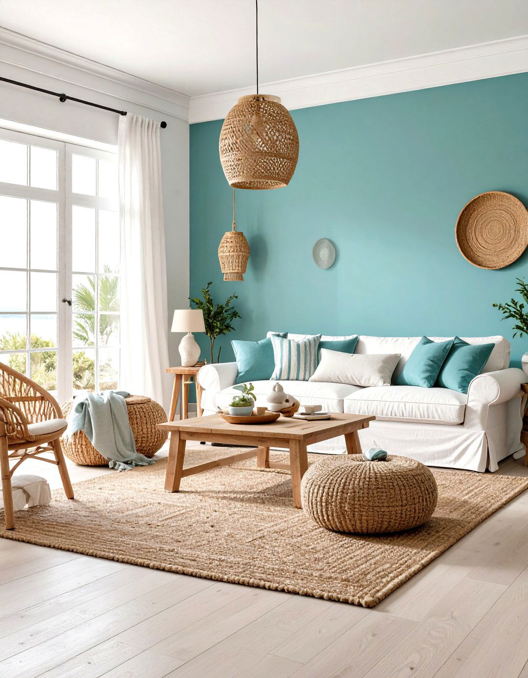 Coastal Teal and White Theme - 24 Teal Living Room Ideas