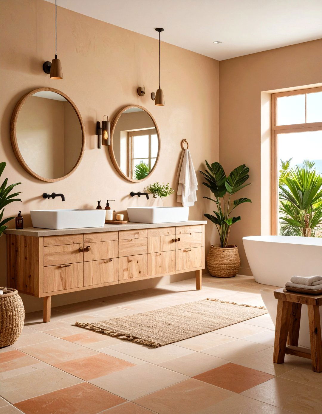 Coastal Terracotta Driftwood Combination - 24 Terracotta Bathroom Ideas