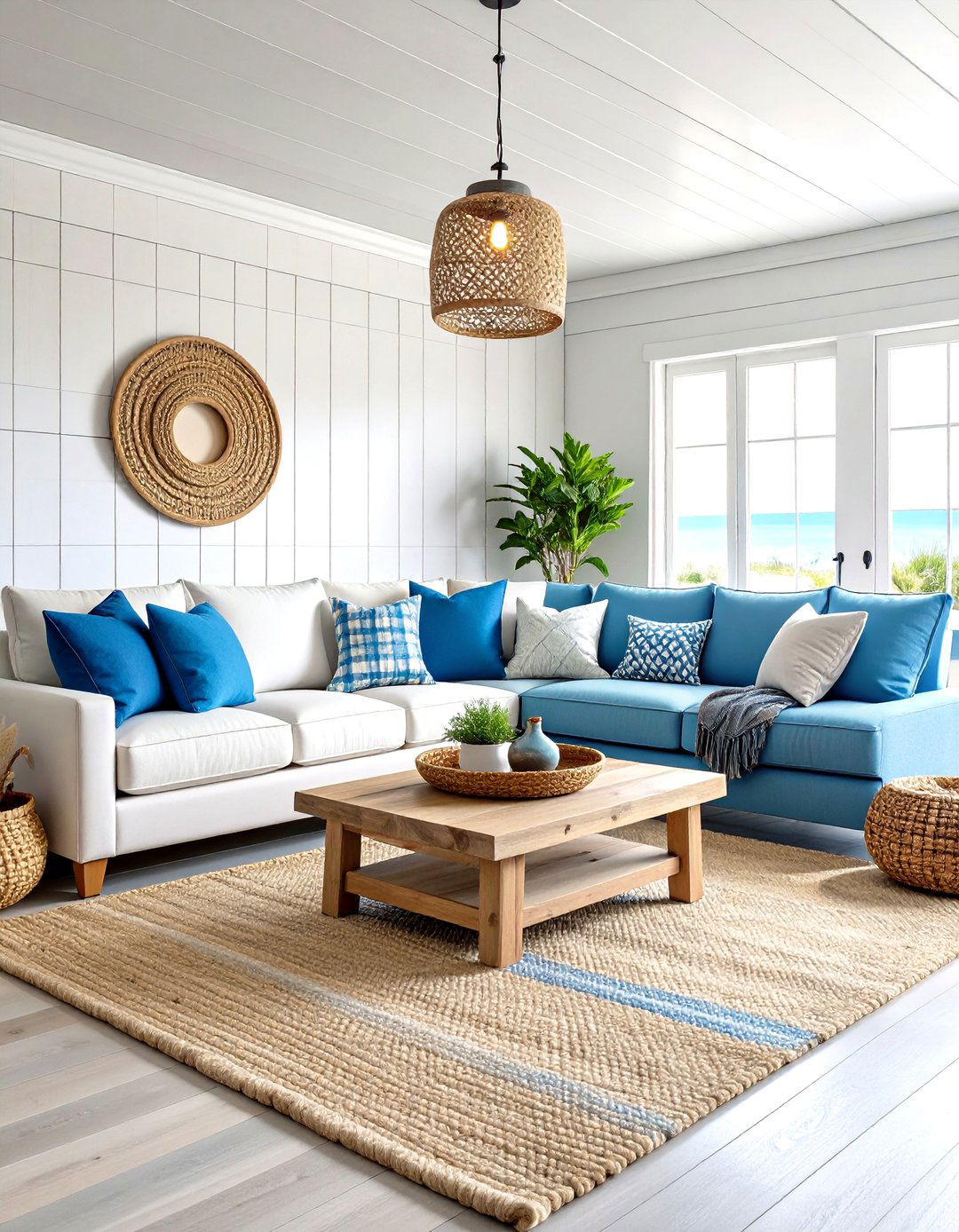 Coastal Weathered Grey and Ocean Blue Style - 24 Blue and Grey Living Room Ideas