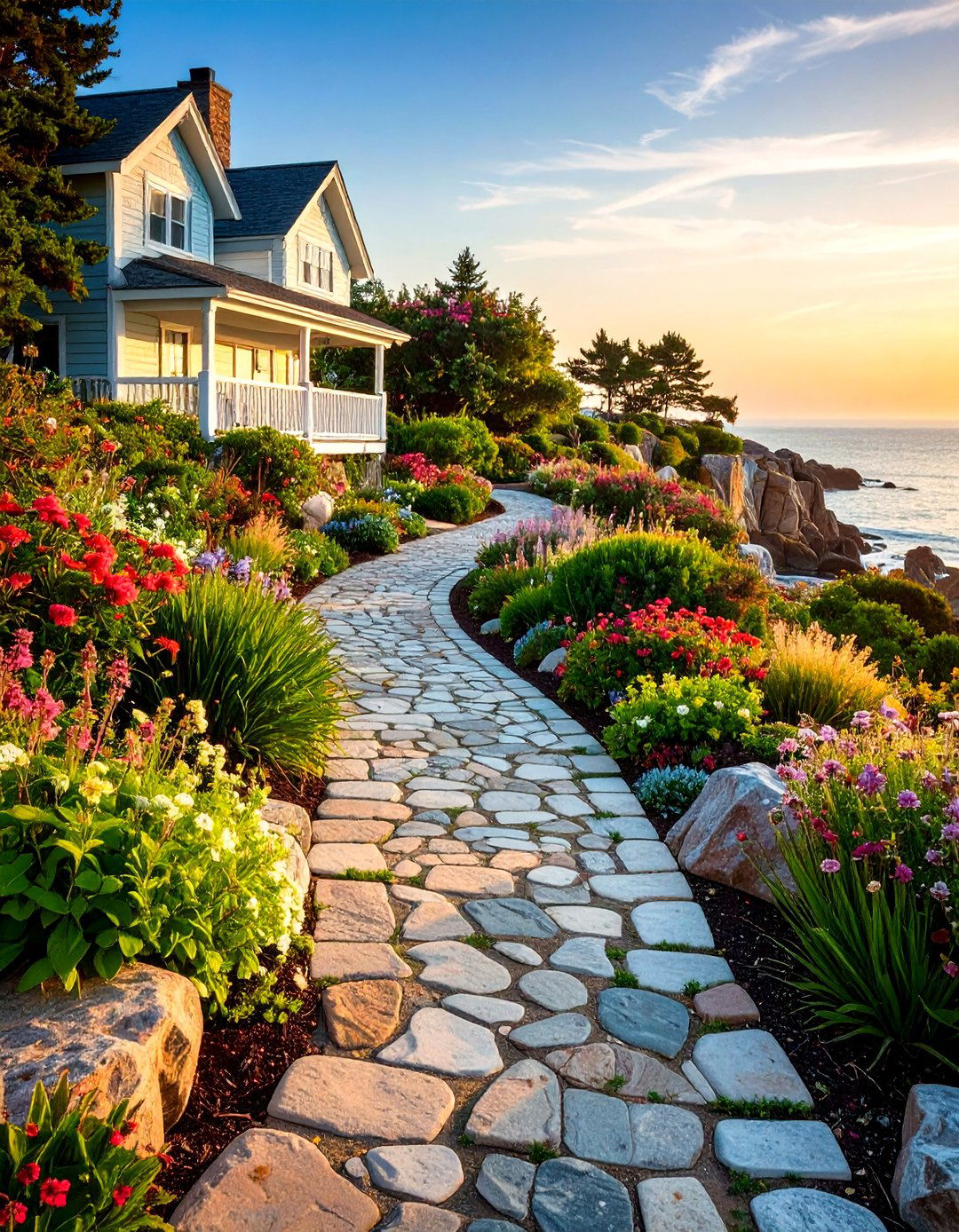 Coastal Weathered Stone Cobblestone Style - 24 Cobble Stone Walkway Ideas
