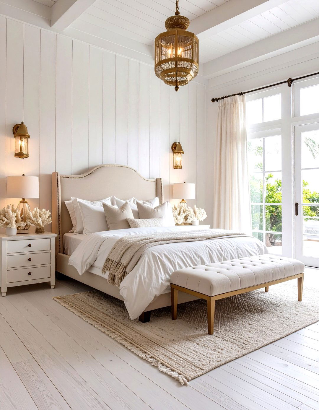 Coastal White Bedroom with Warm Gold Metals - 24 White and Gold Bedroom Ideas