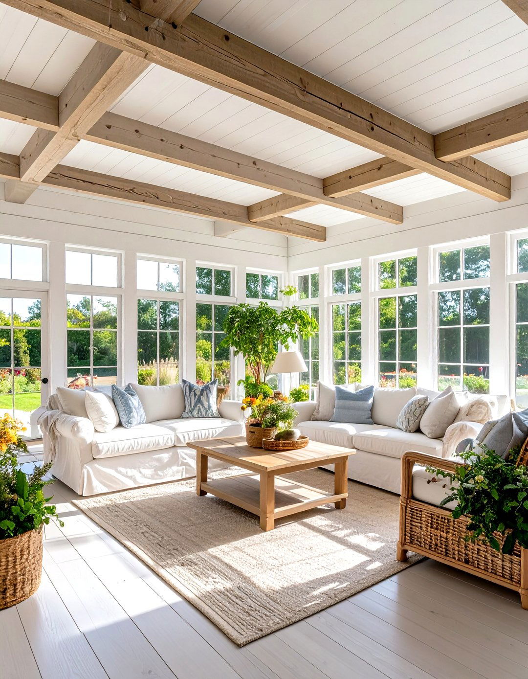 Coastal White Shiplap Sunroom - 24 Shiplap Ceiling Ideas