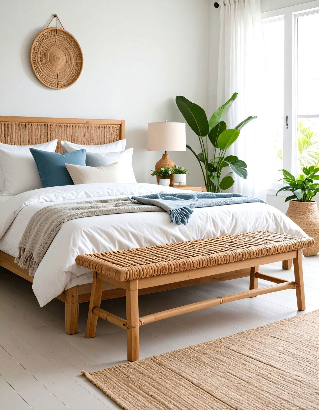 Coastal Wicker Bedroom Bench - 24 Bedroom Bench Ideas